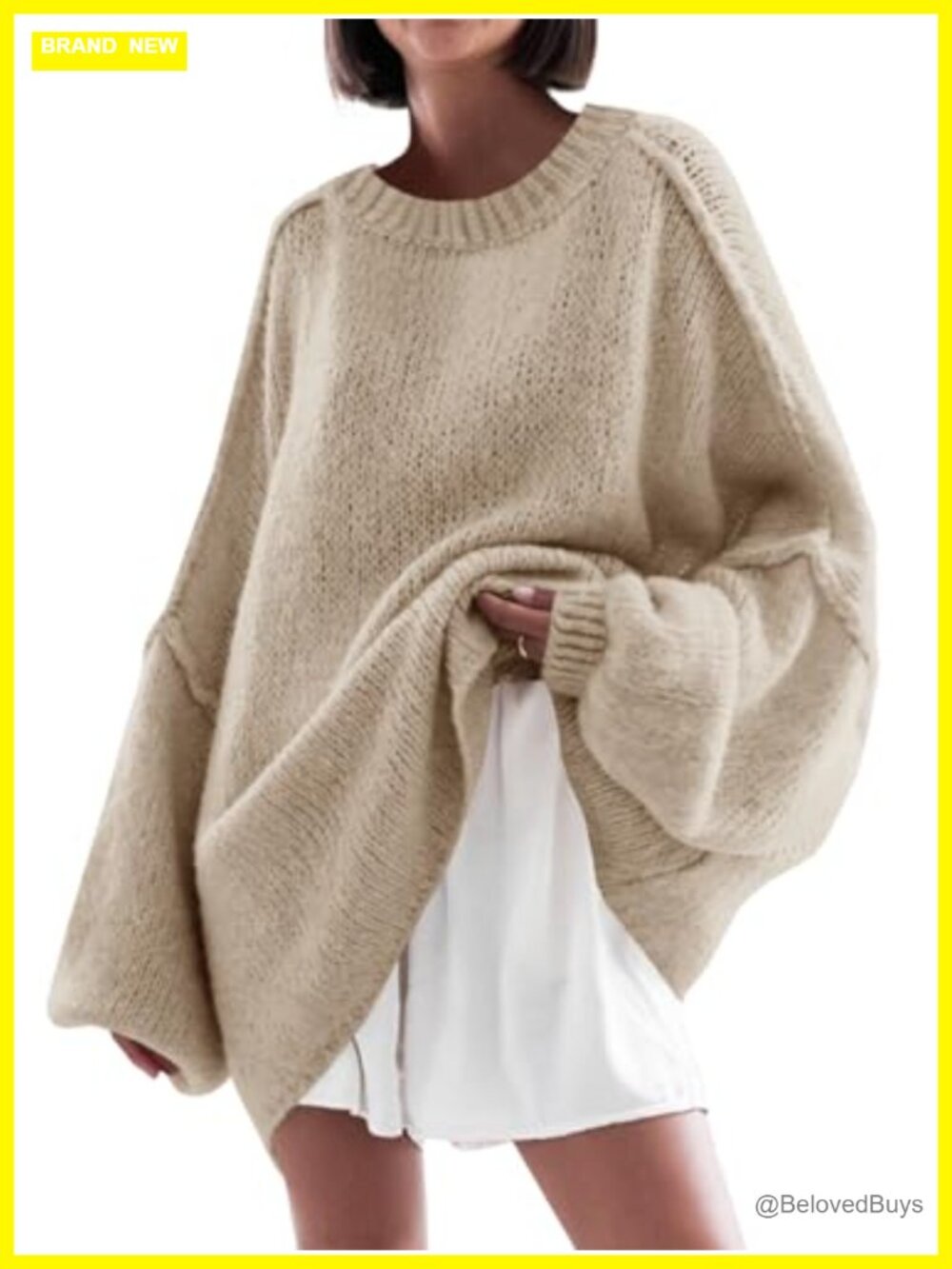 Oversized Tunic Sweater Women Ribbed Knit Crewneck Pullover